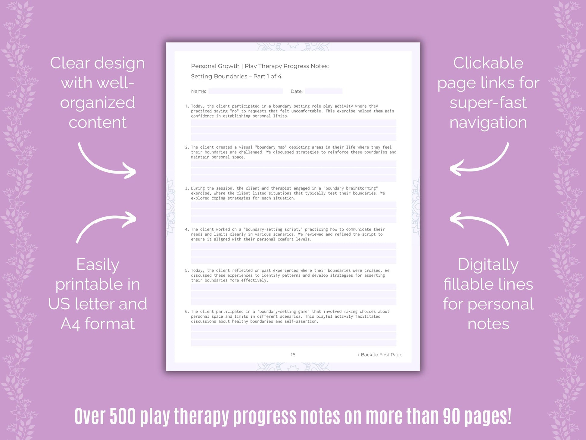 Personal Growth Play Therapy Counseling Templates