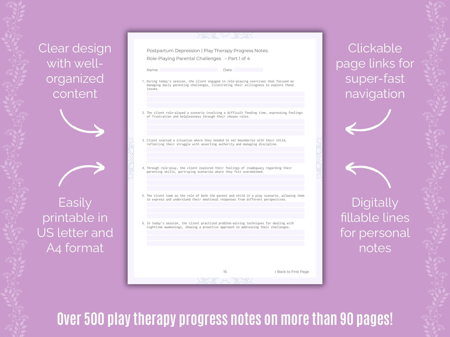 Postpartum Depression Play Therapy Counseling Templates