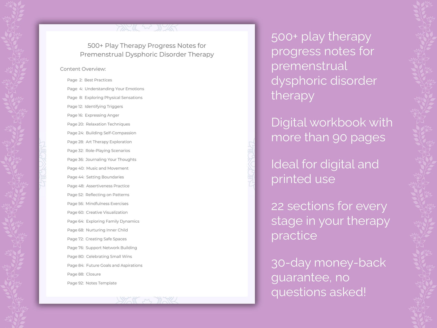 Premenstrual Dysphoric Disorder Play Therapy Therapist Worksheets