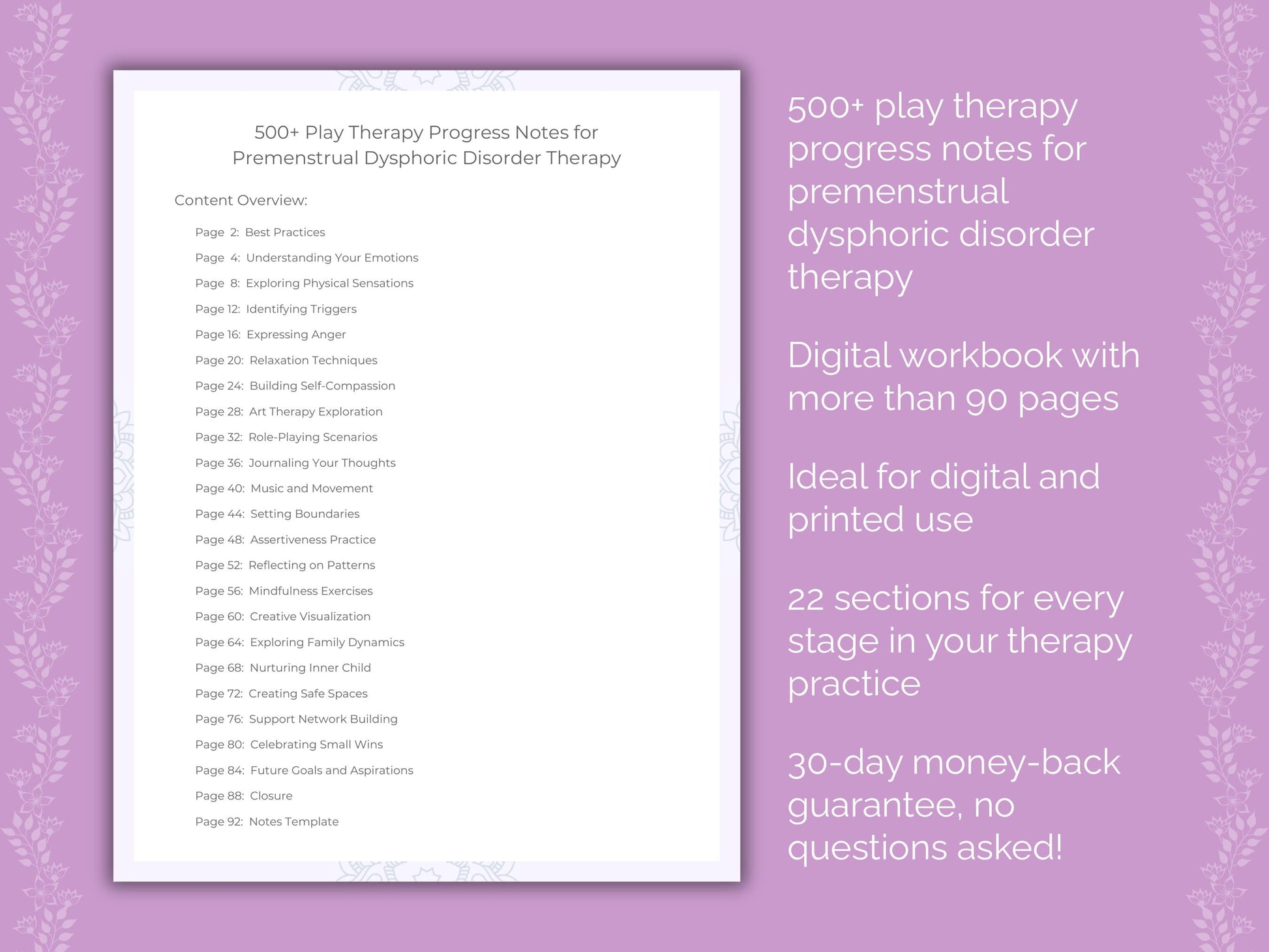 Premenstrual Dysphoric Disorder Play Therapy Therapist Worksheets