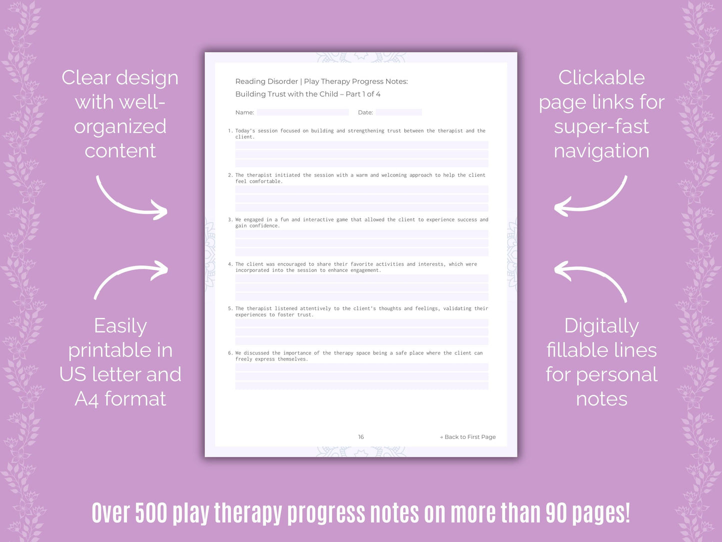 Reading Disorder Play Therapy Counseling Templates