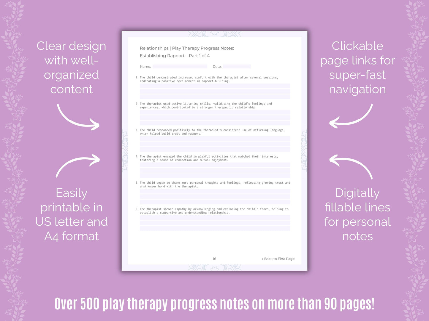 Relationships Play Therapy Counseling Templates