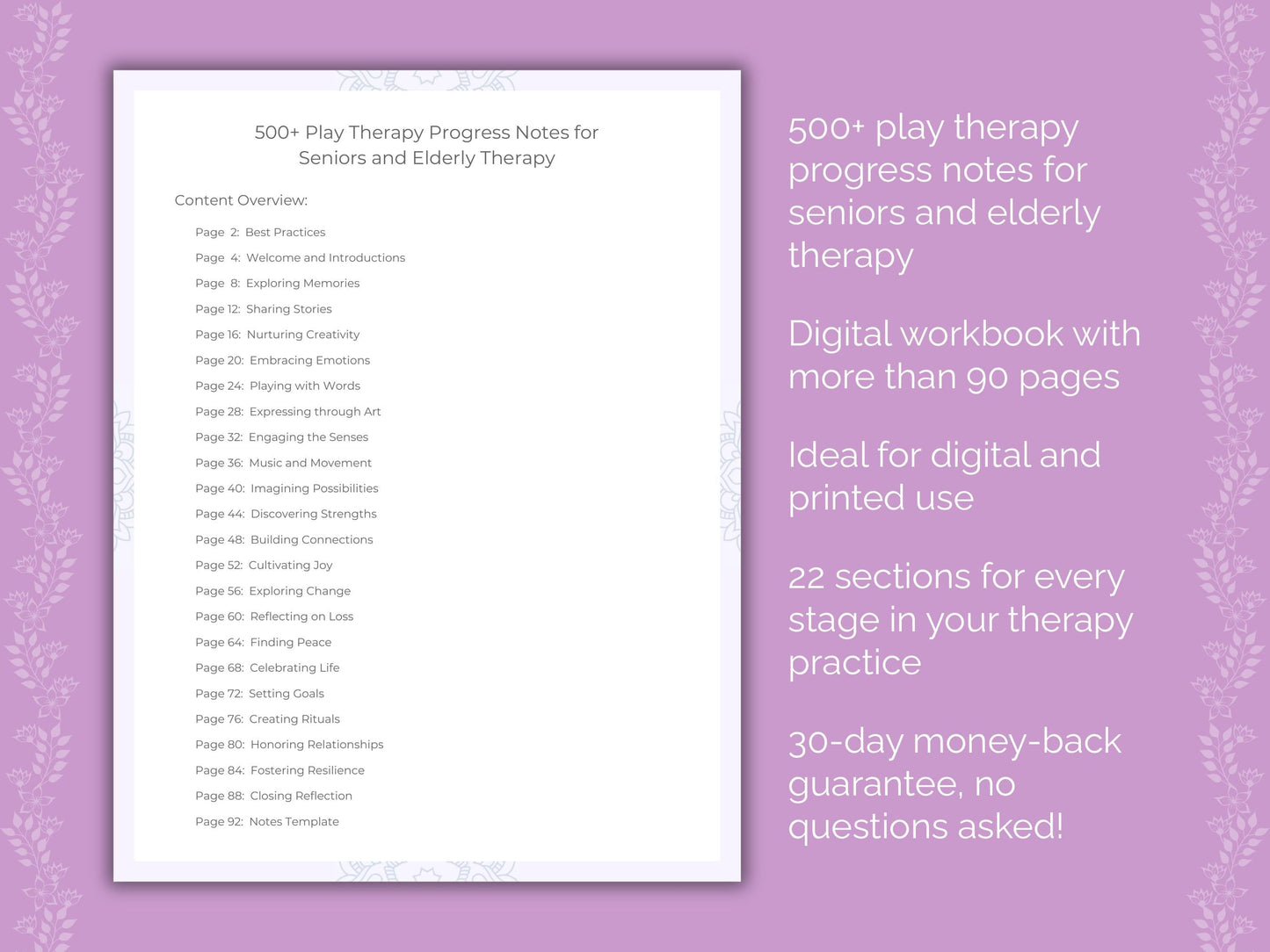 Seniors and Elderly Play Therapy Therapist Worksheets