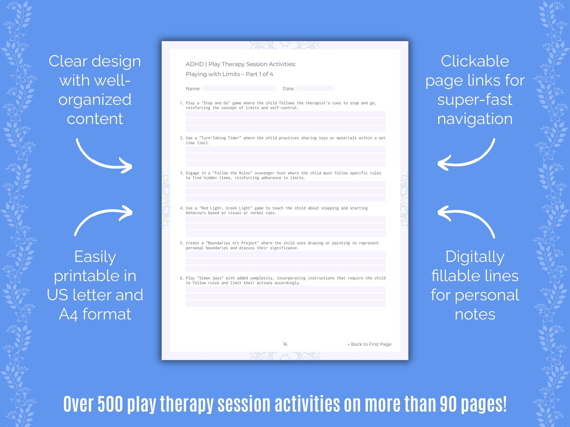 ADHD Play Therapy Counseling Templates