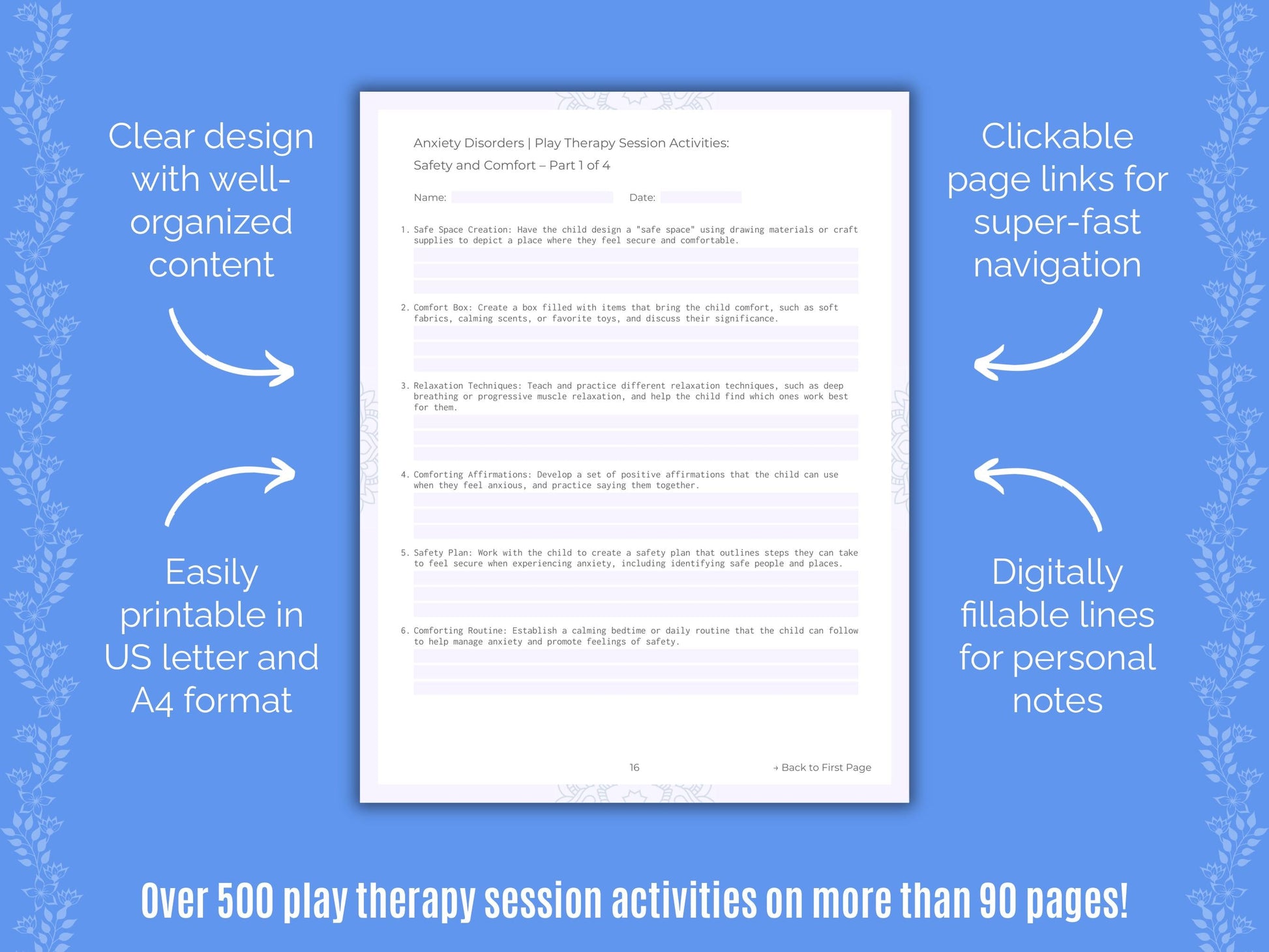 Anxiety Disorders Play Therapy Counseling Templates