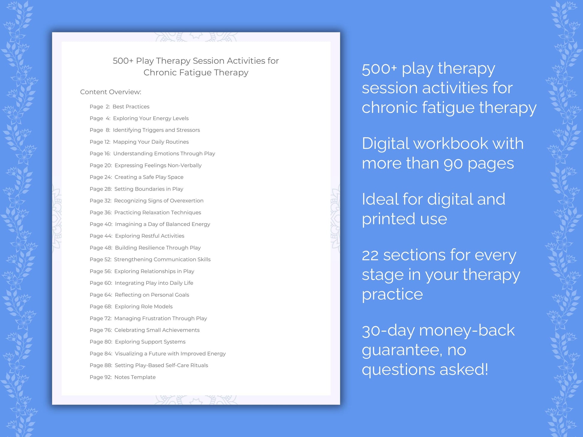 Chronic Fatigue Play Therapy Therapist Worksheets