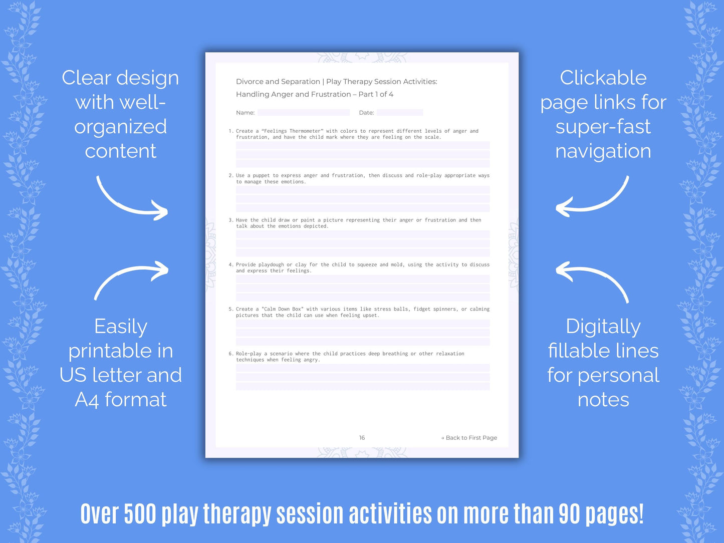 Divorce and Separation Play Therapy Counseling Templates