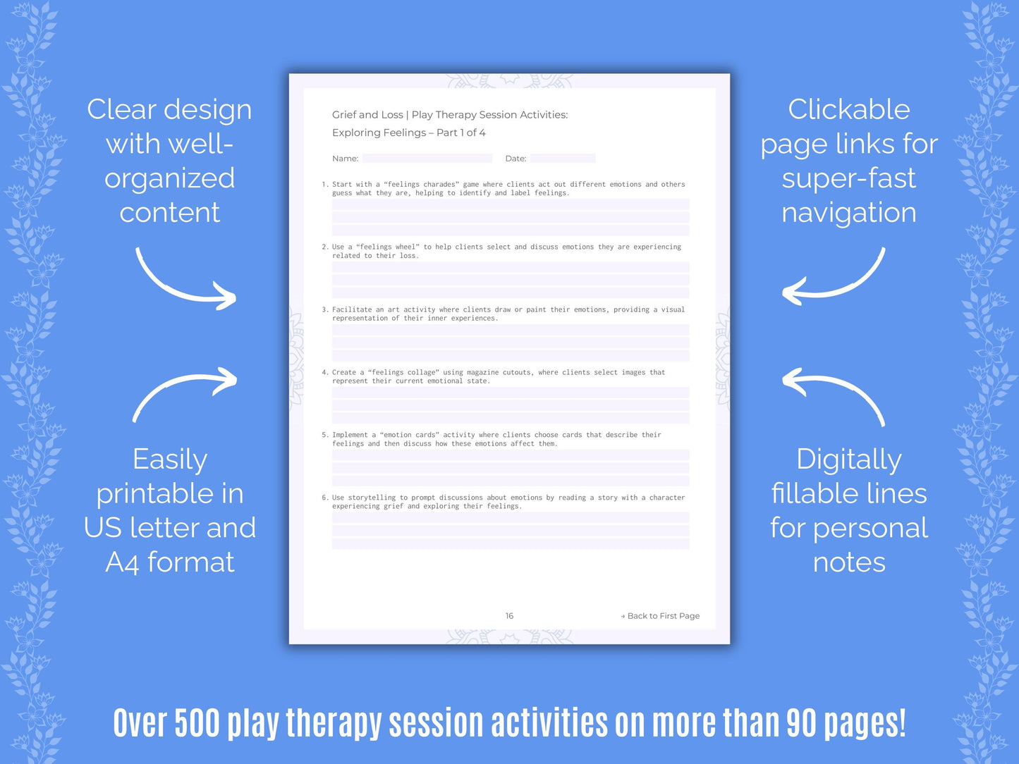 Grief and Loss Play Therapy Counseling Templates