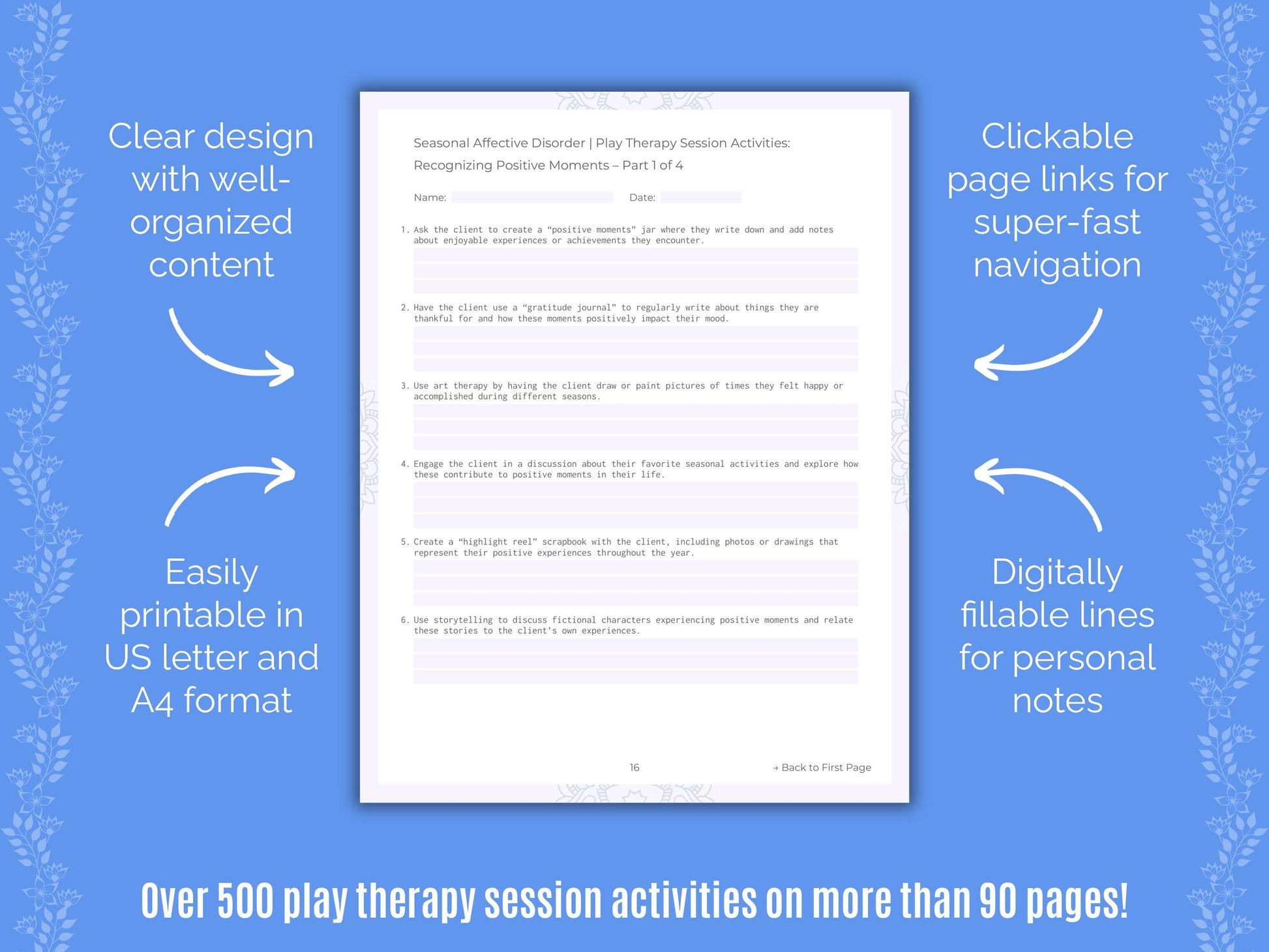 Seasonal Affective Disorder Play Therapy Counseling Templates