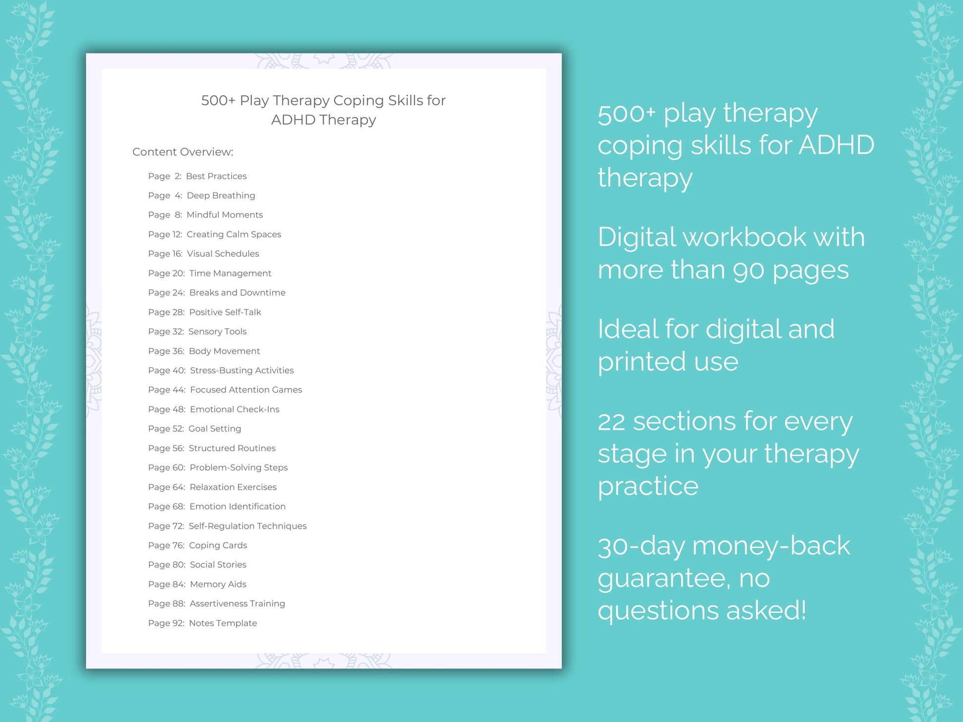 ADHD Play Therapy Therapist Worksheets