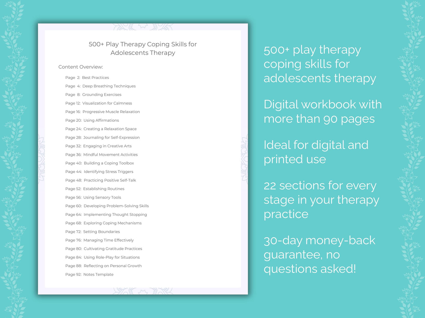 Adolescents Play Therapy Therapist Worksheets
