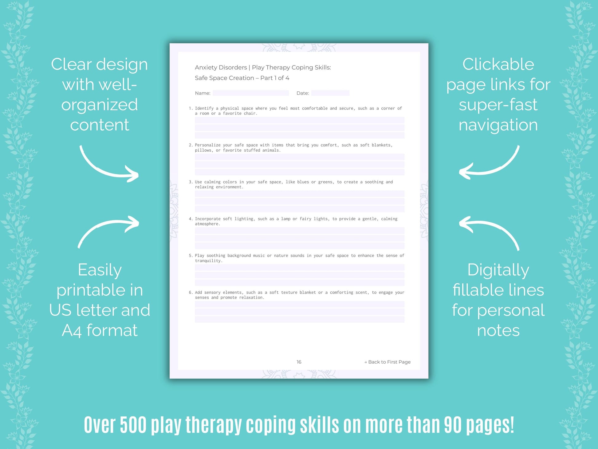 Anxiety Disorders Play Therapy Counseling Templates