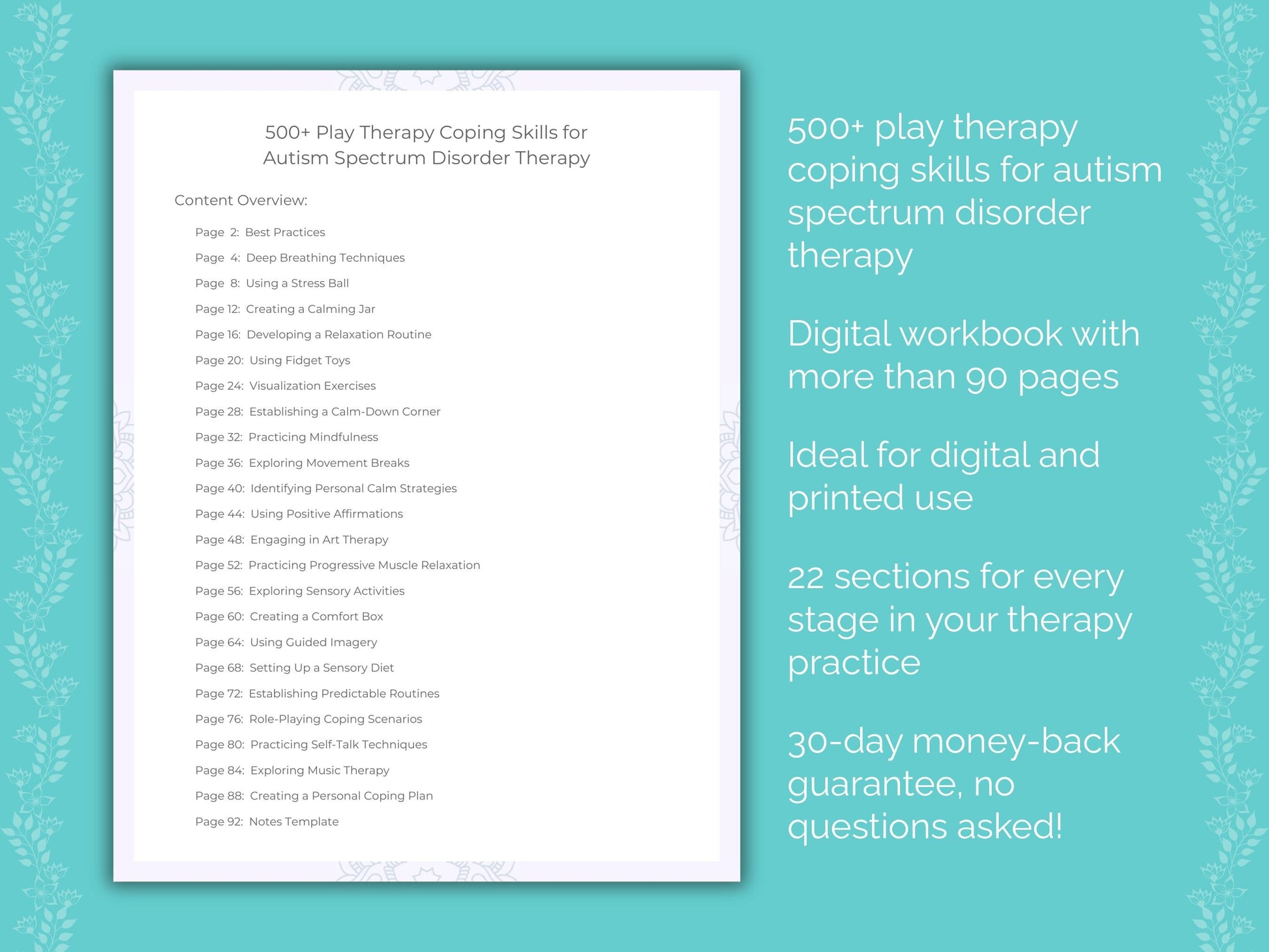 Autism Spectrum Disorder Play Therapy Therapist Worksheets