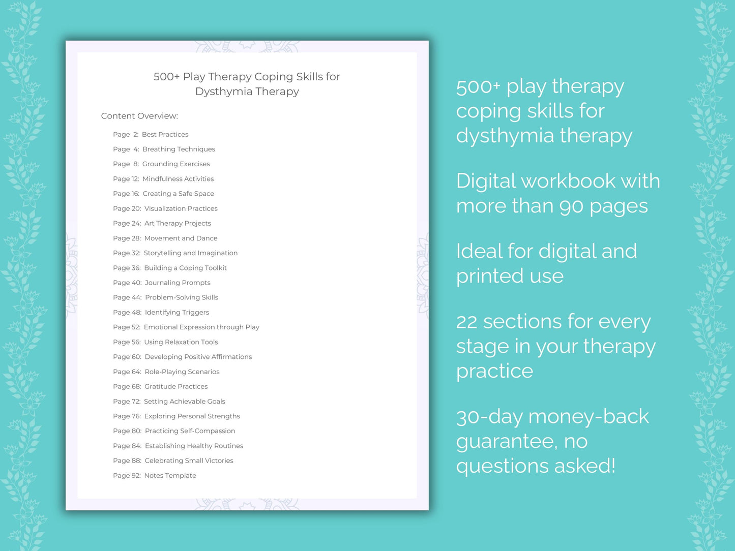 Dysthymia Play Therapy Therapist Worksheets