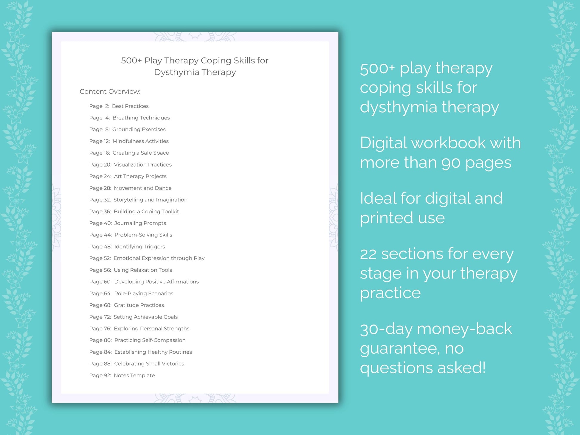 Dysthymia Play Therapy Therapist Worksheets
