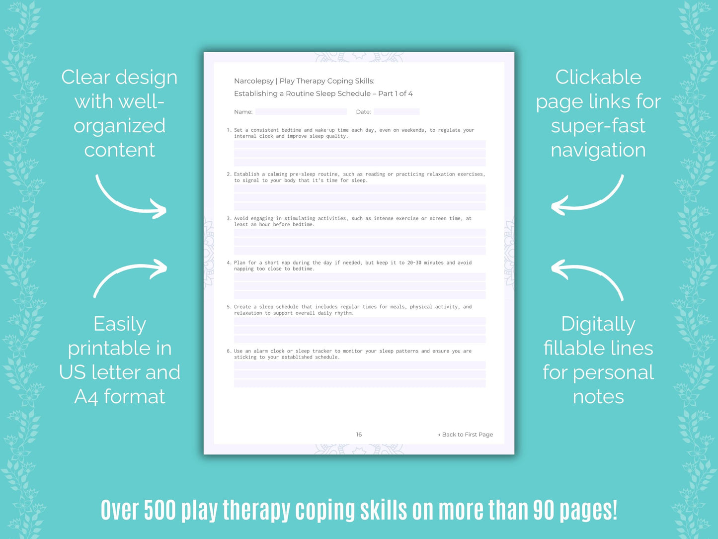 Narcolepsy Play Therapy Counseling Templates