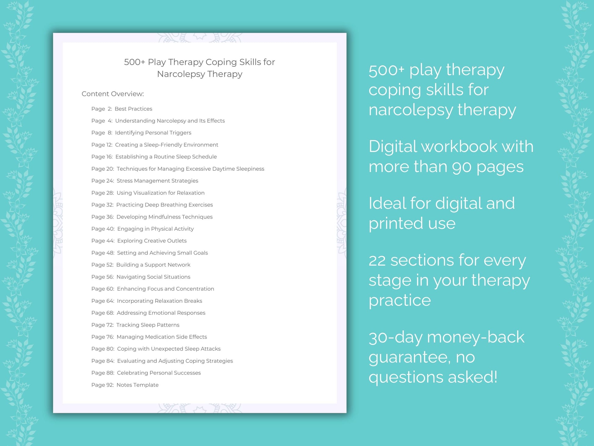 Narcolepsy Play Therapy Therapist Worksheets