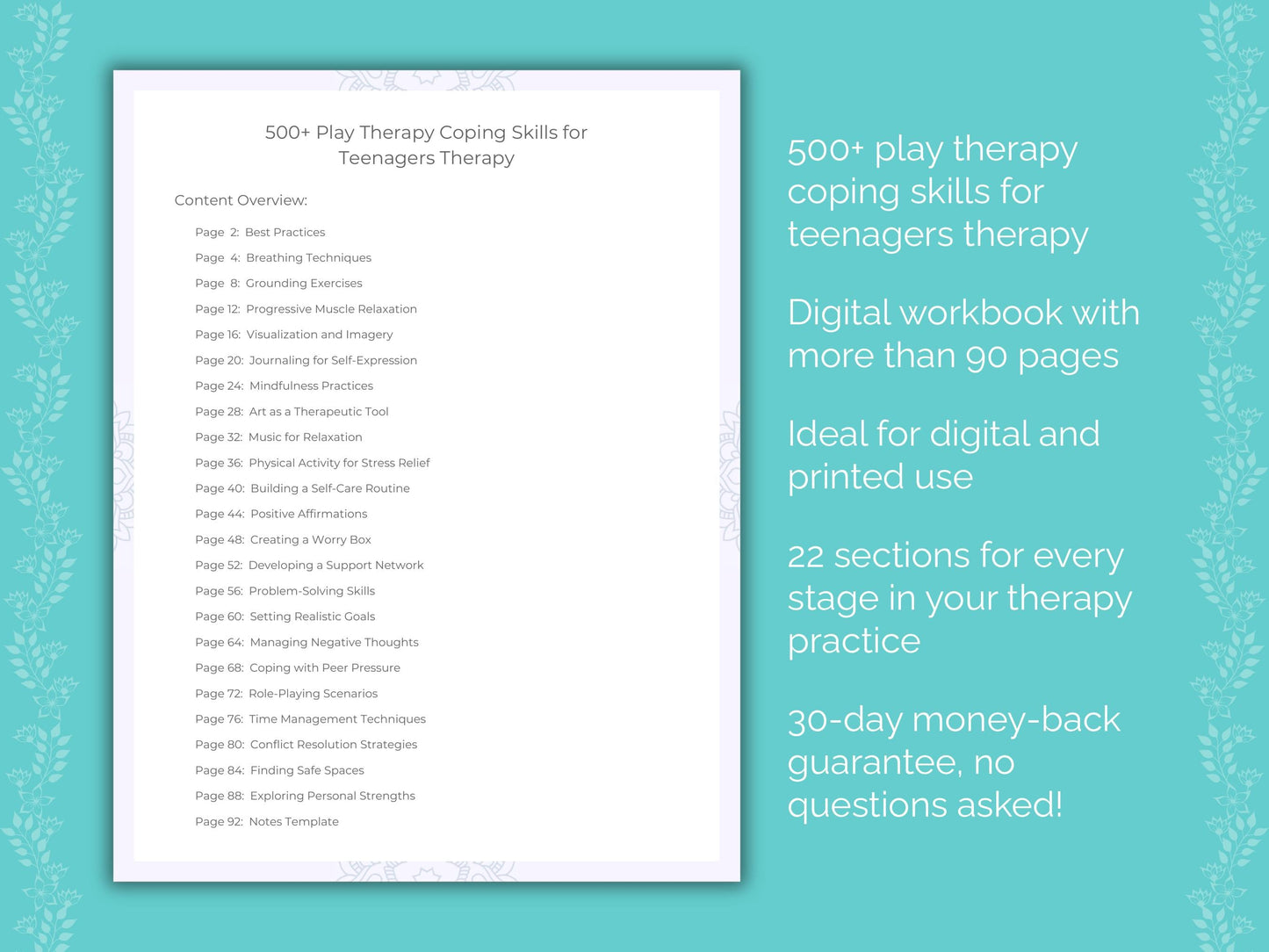 Teenagers Play Therapy Therapist Worksheets