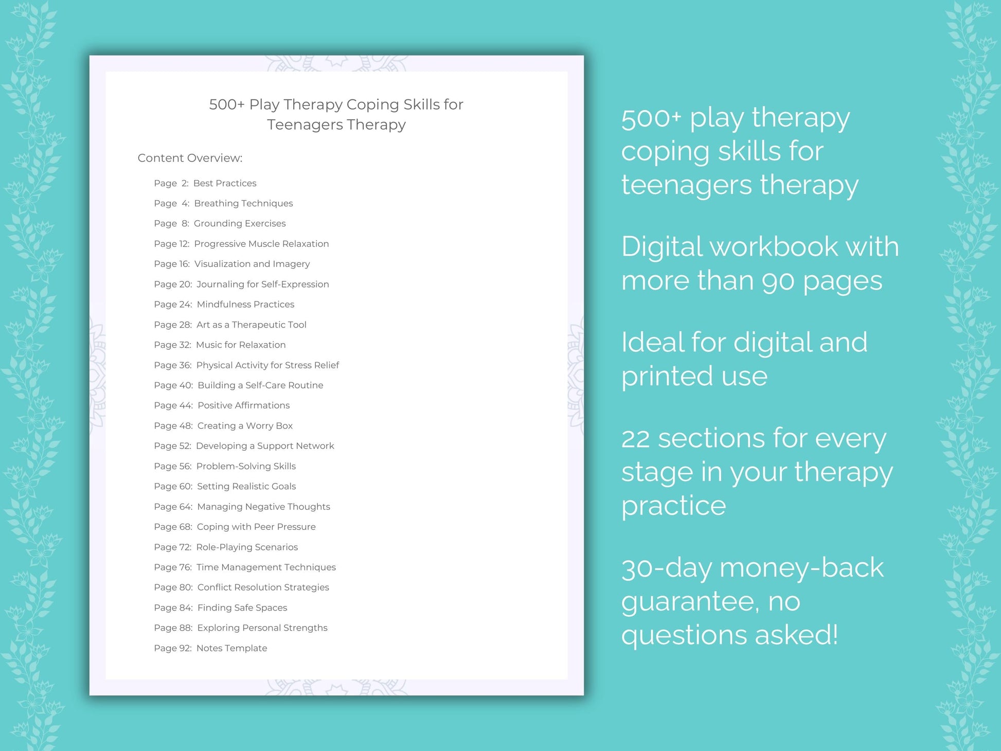 Teenagers Play Therapy Therapist Worksheets