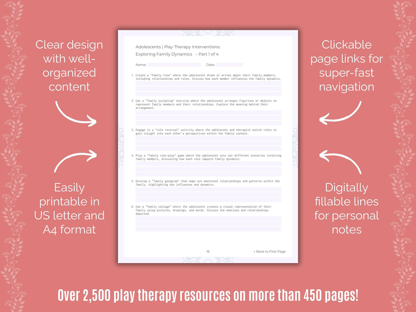 Adolescents Play Therapy Counseling Templates