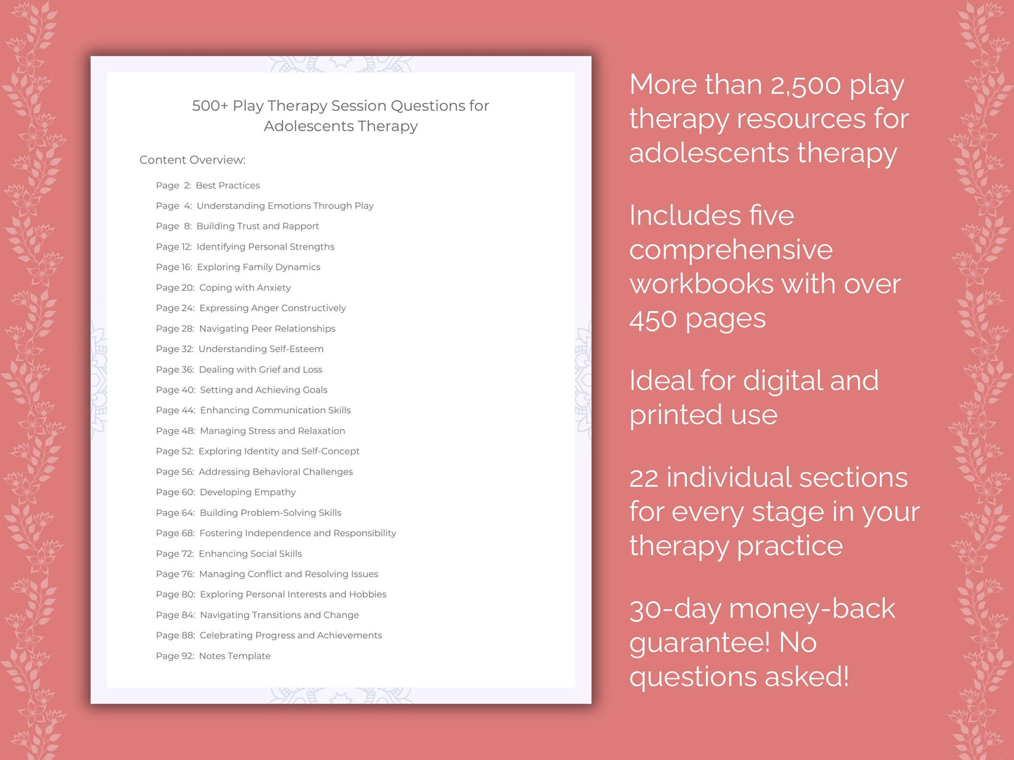 Adolescents Play Therapy Therapist Worksheets
