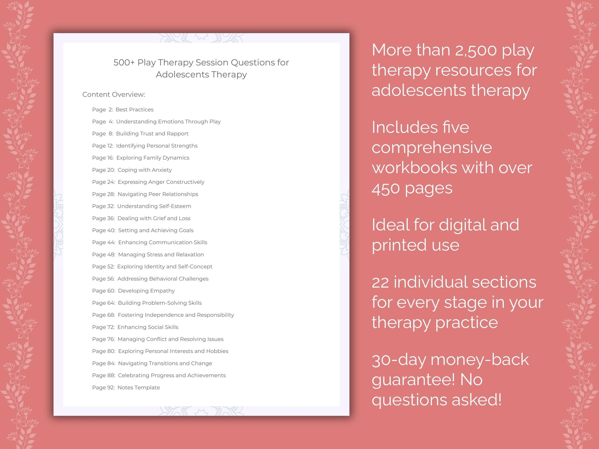 Adolescents Play Therapy Therapist Worksheets