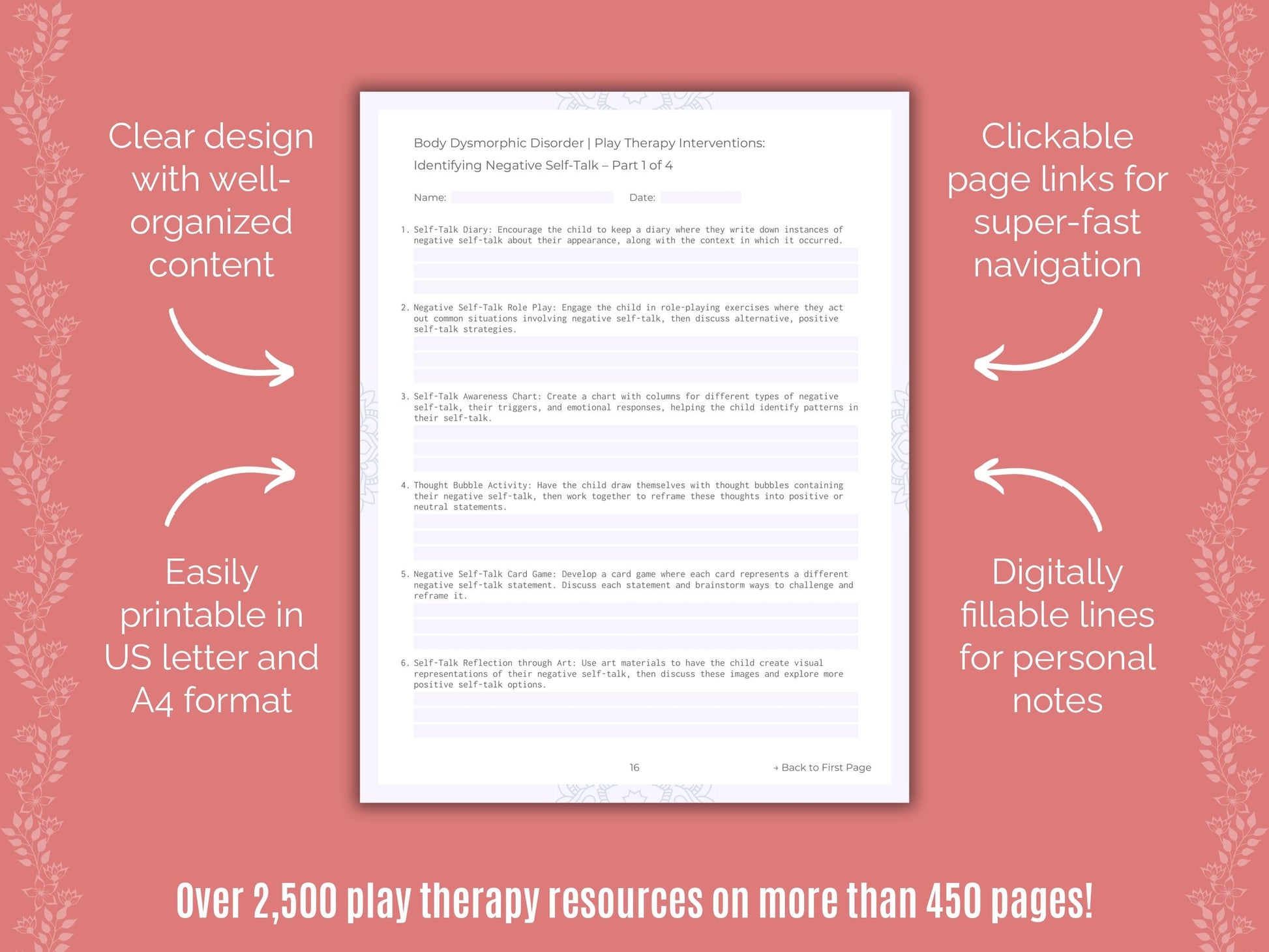 Body Dysmorphic Disorder (BDD) Play Therapy Counseling Templates