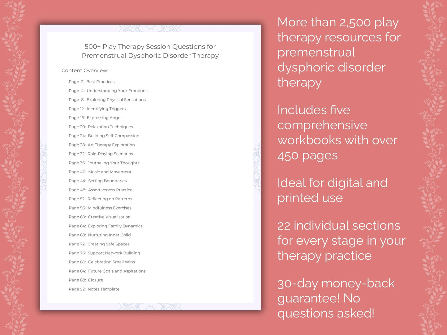 Premenstrual Dysphoric Disorder Play Therapy Therapist Worksheets