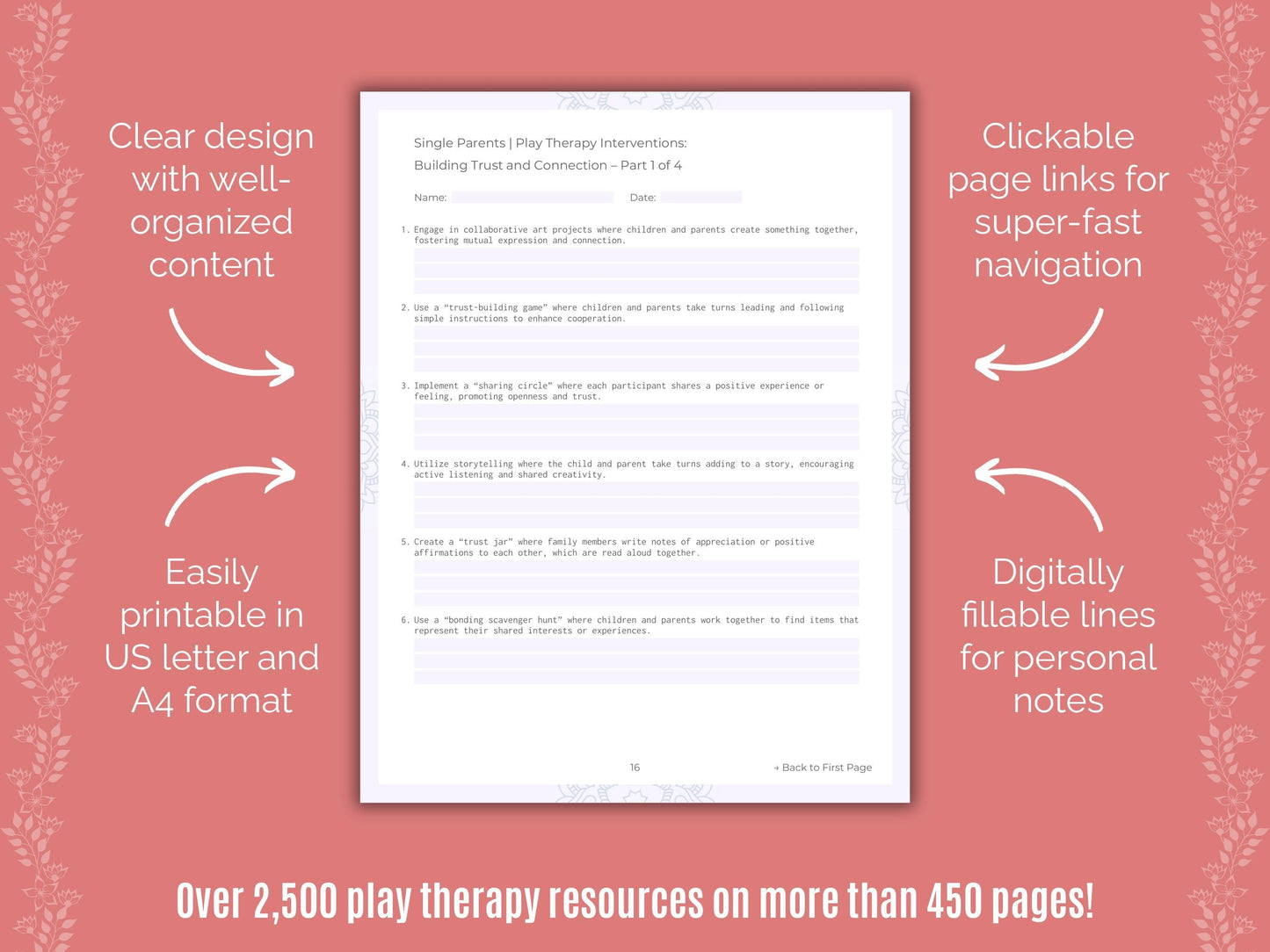 Single Parents Play Therapy Counseling Templates