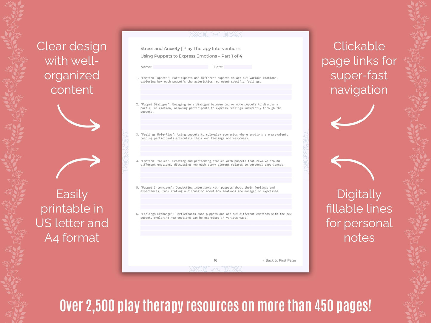 Stress and Anxiety Play Therapy Counseling Templates