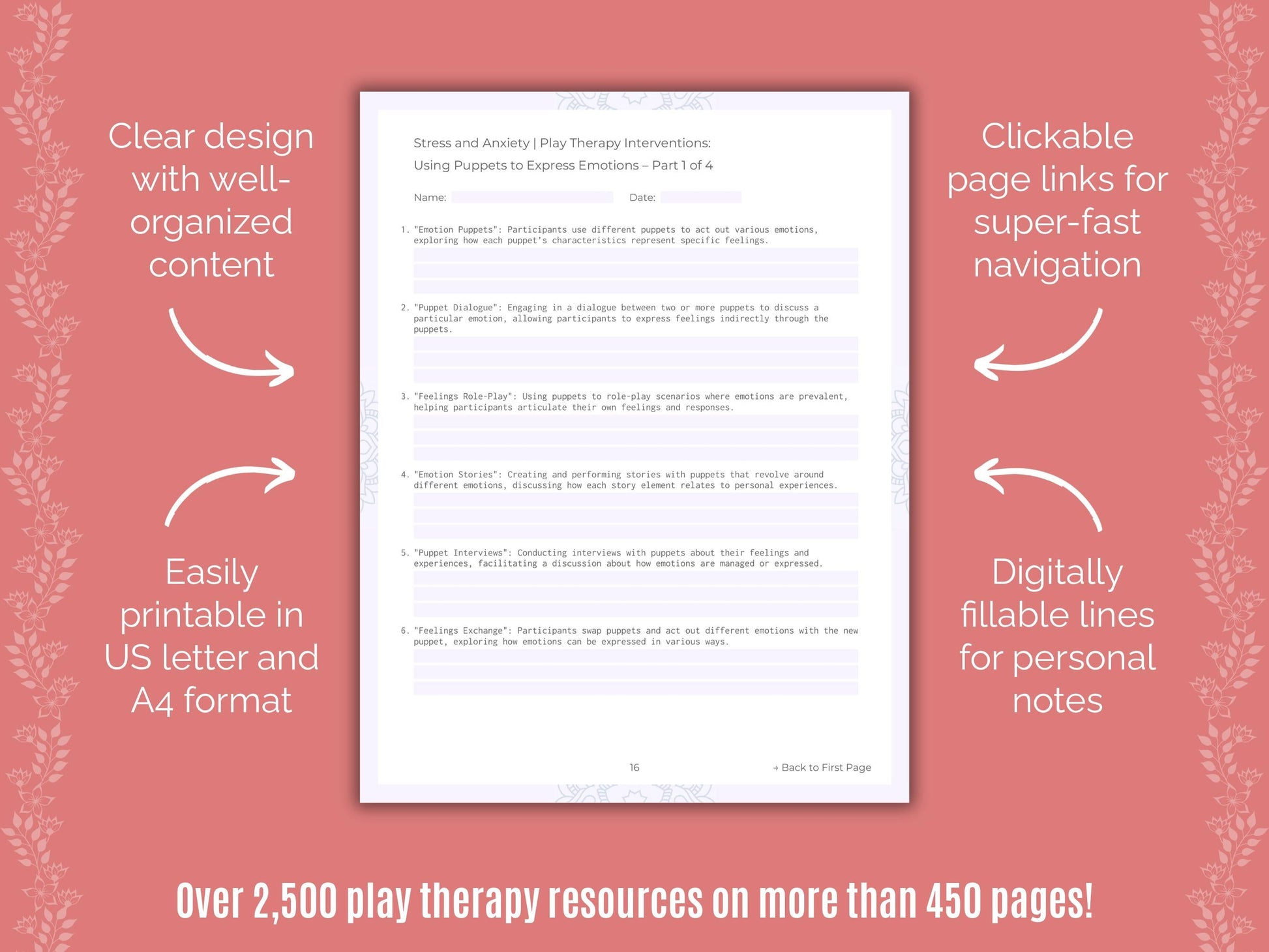 Stress and Anxiety Play Therapy Counseling Templates