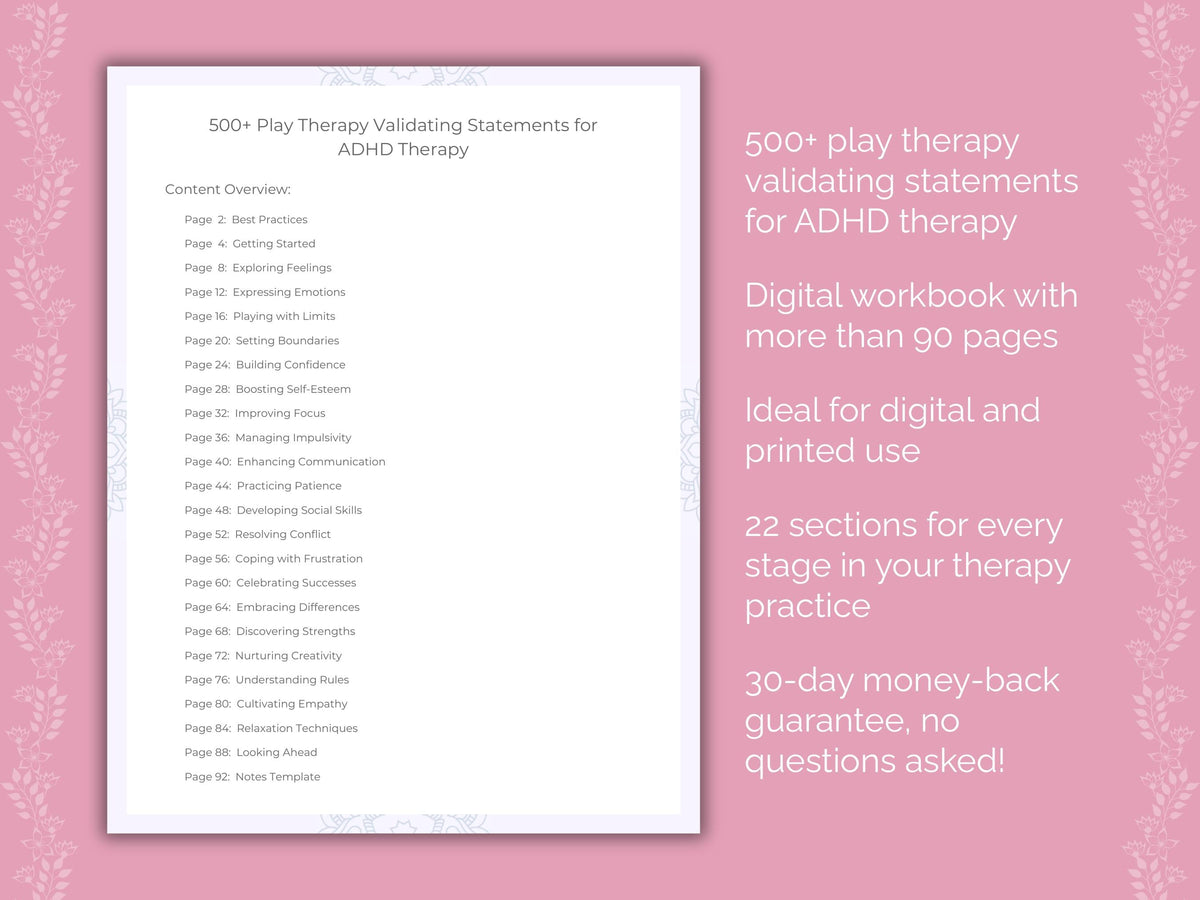 ADHD Play Therapy Therapist Worksheets