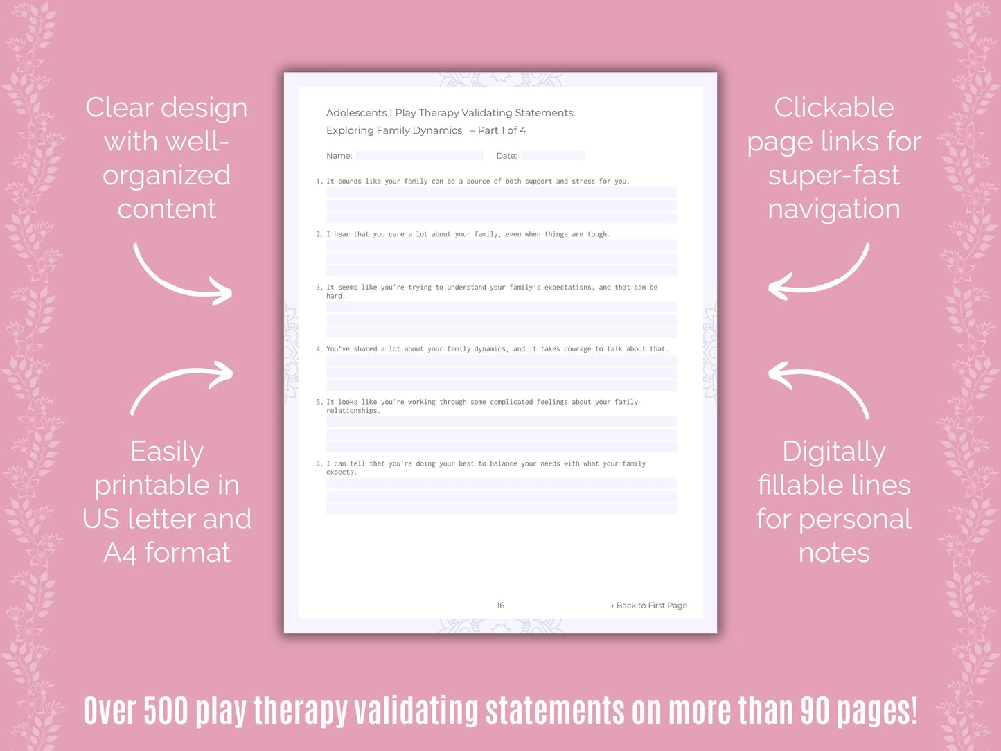 Adolescents Play Therapy Counseling Templates