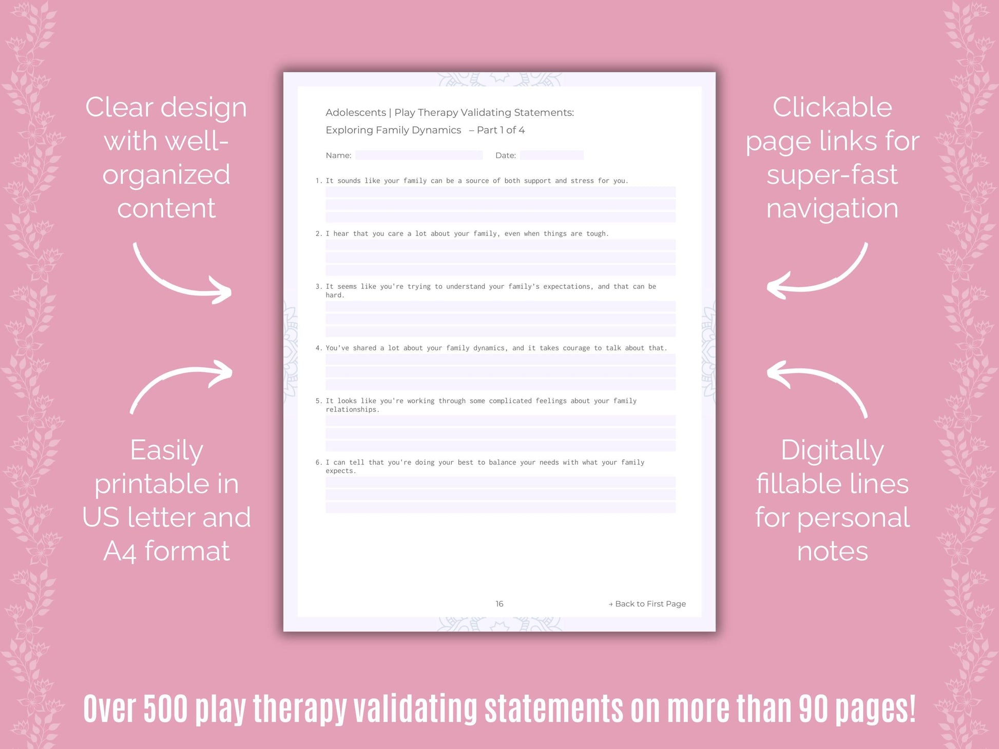 Adolescents Play Therapy Counseling Templates