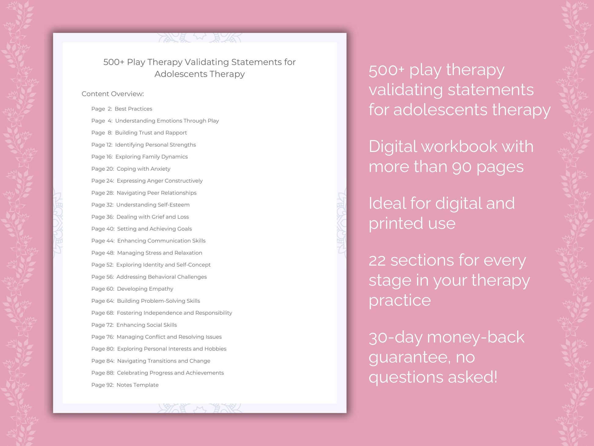 Adolescents Play Therapy Therapist Worksheets