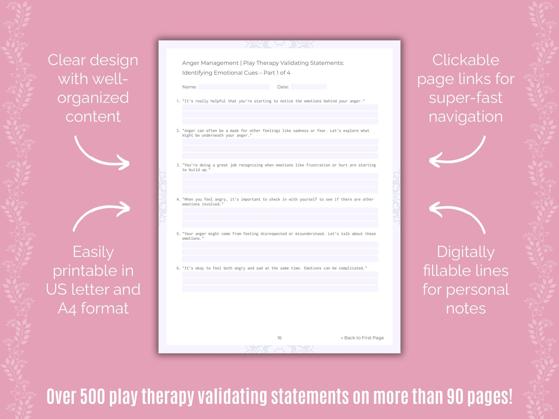 Anger Management Play Therapy Counseling Templates