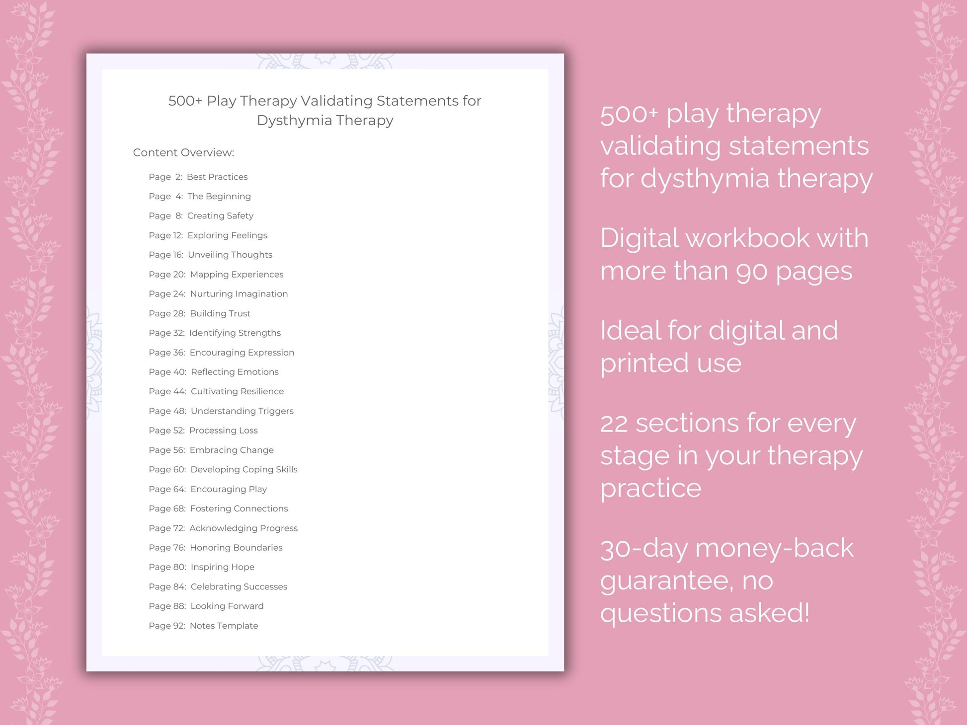 Dysthymia Play Therapy Therapist Worksheets