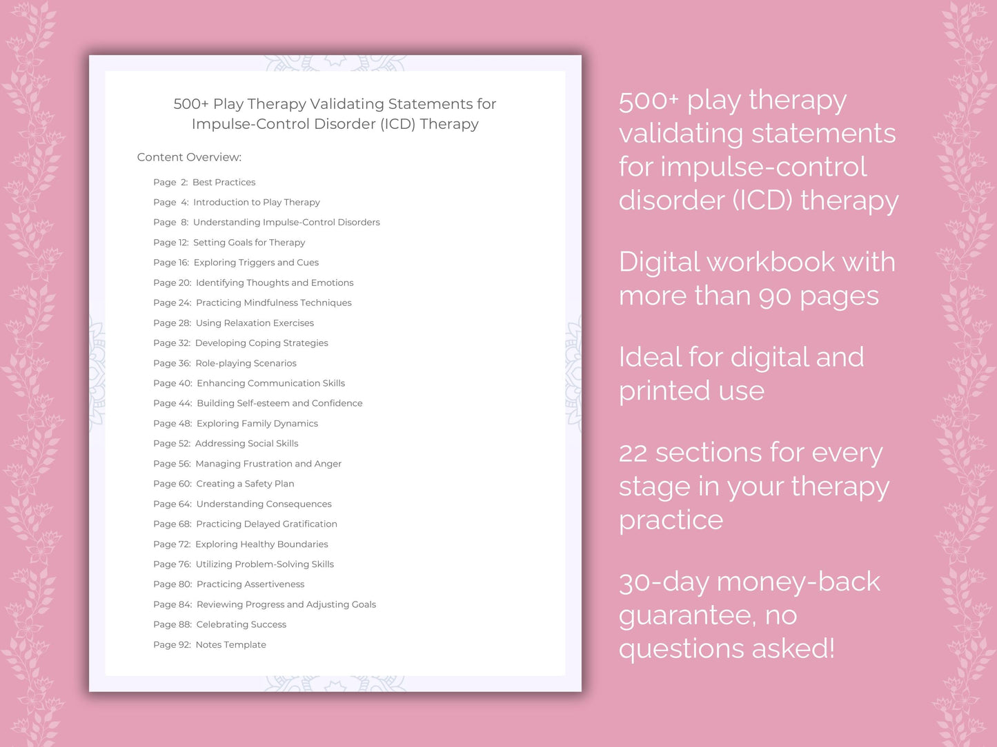 Impulse-Control Disorder (ICD) Play Therapy Therapist Worksheets