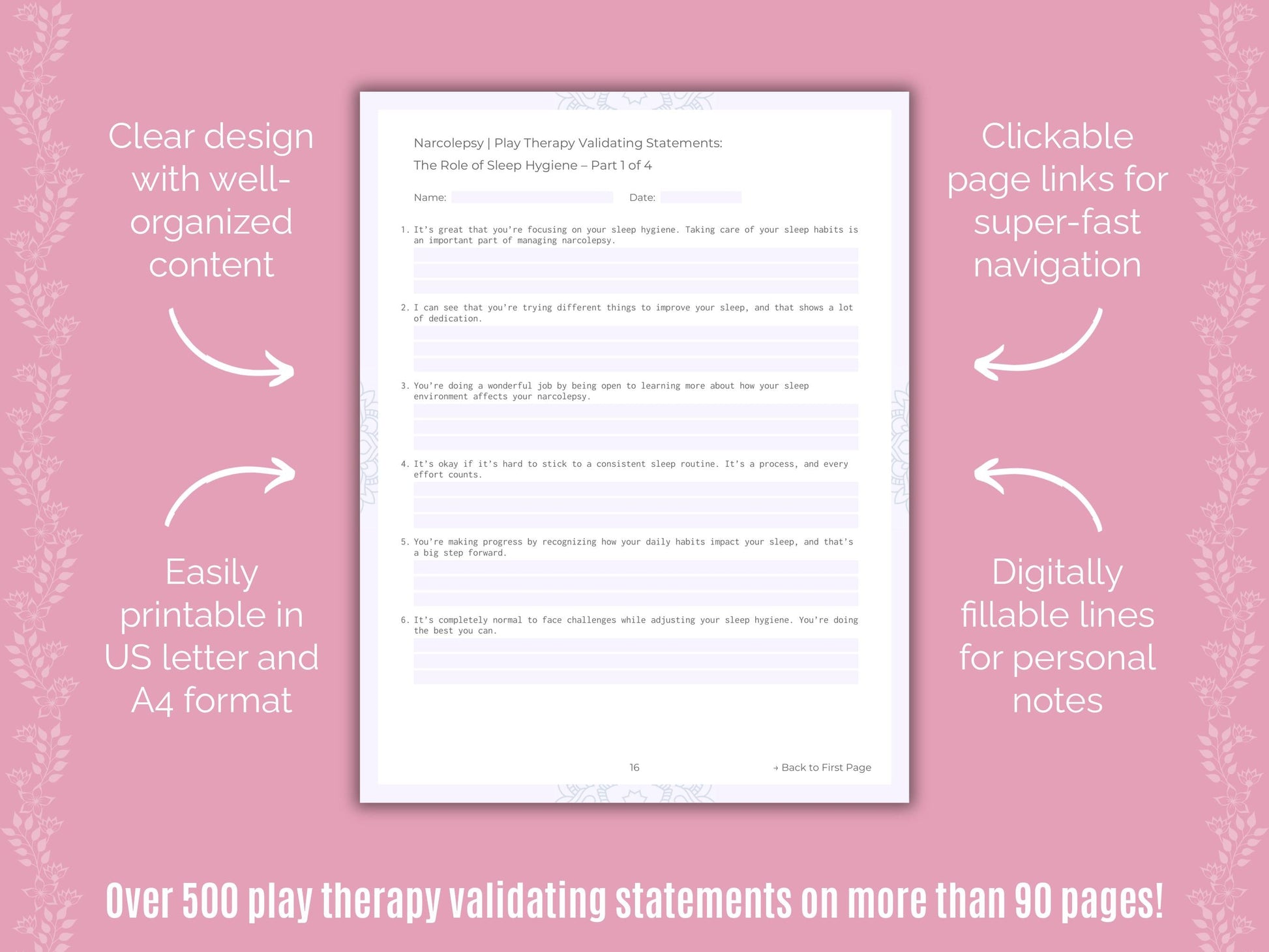Narcolepsy Play Therapy Counseling Templates