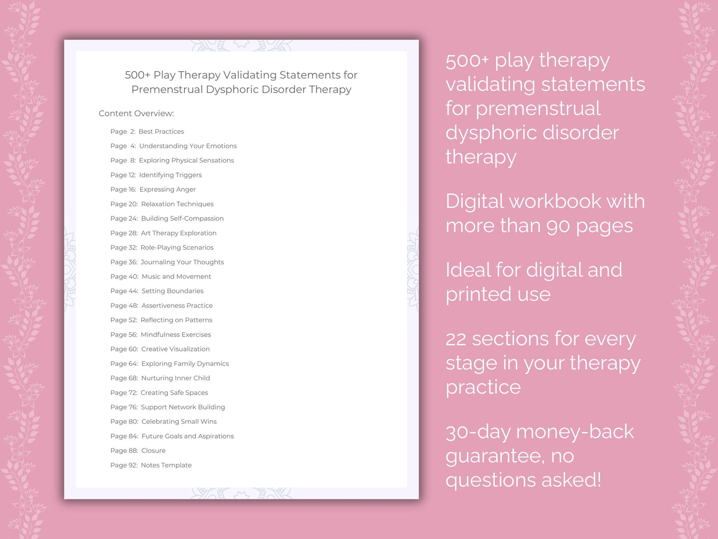 Premenstrual Dysphoric Disorder Play Therapy Therapist Worksheets