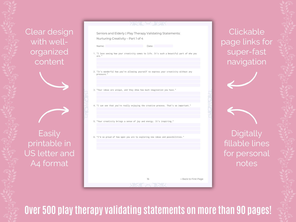 Seniors and Elderly Play Therapy Counseling Templates