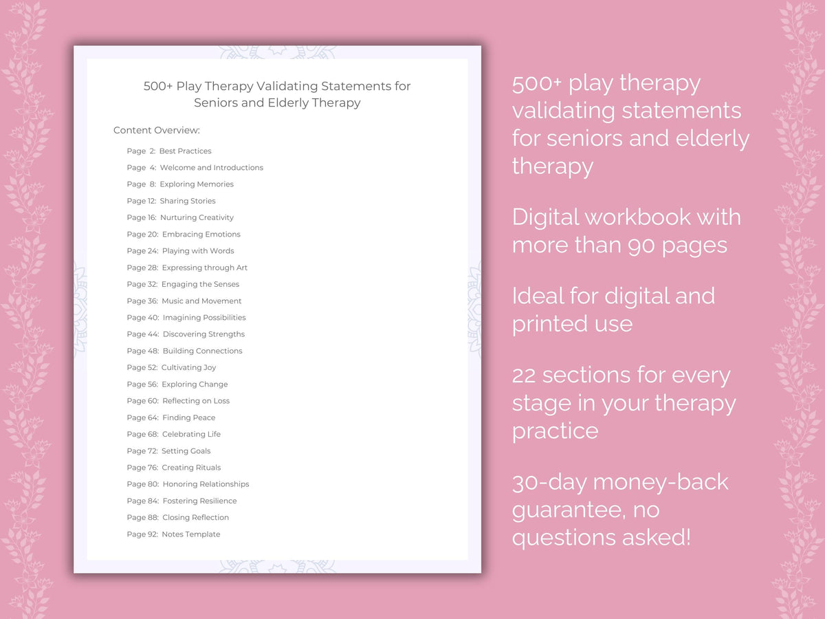 Seniors and Elderly Play Therapy Therapist Worksheets