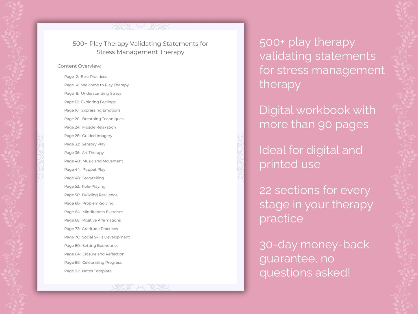 Stress Management Play Therapy Therapist Worksheets