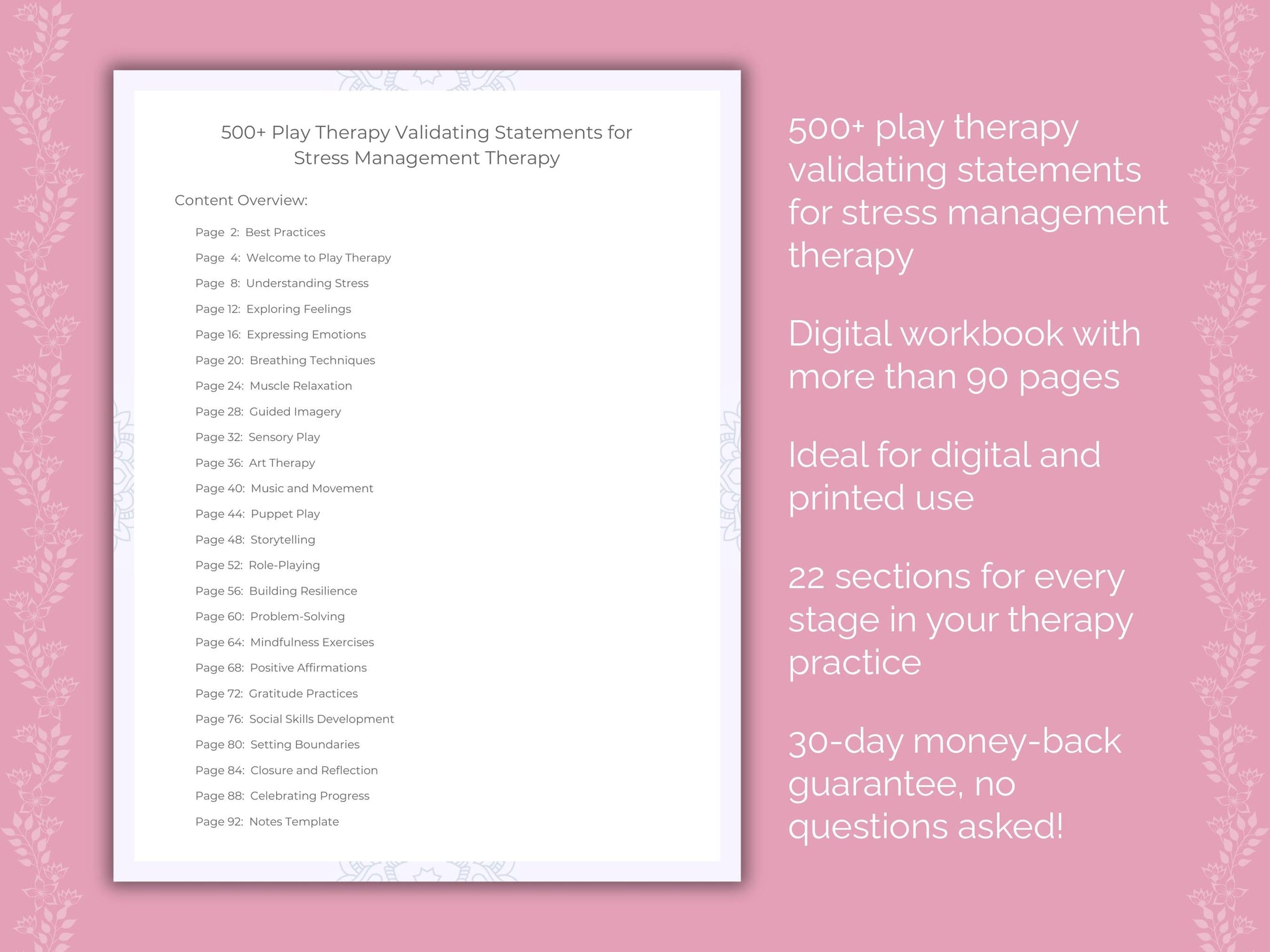 Stress Management Play Therapy Therapist Worksheets