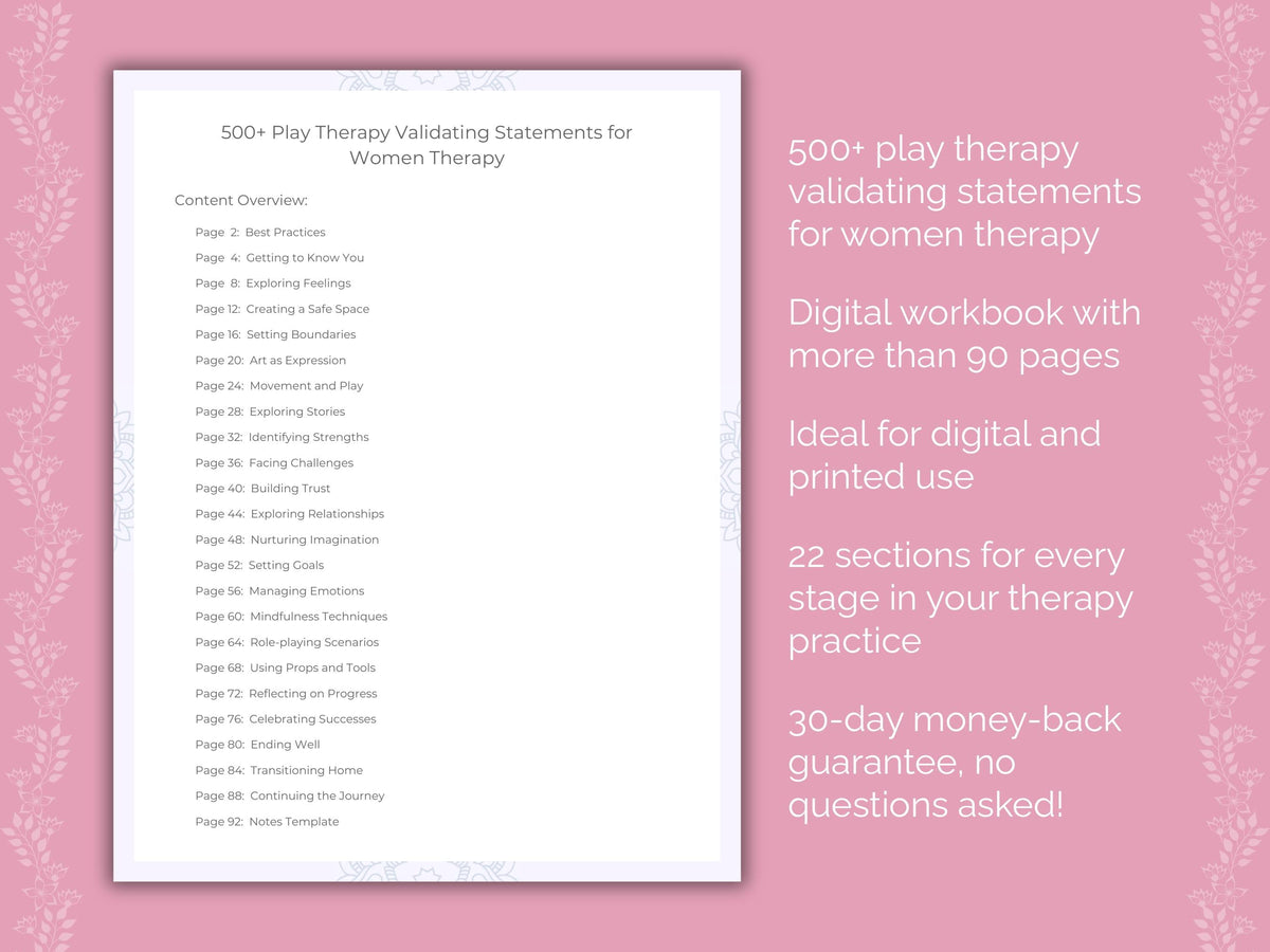 Women Play Therapy Therapist Worksheets