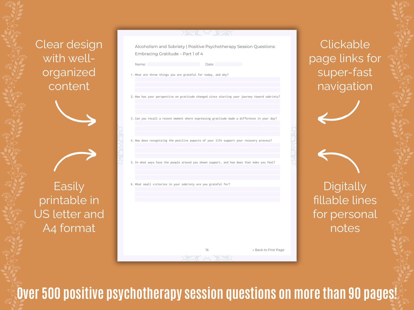Alcoholism and Sobriety Positive Psychotherapy Counseling Templates
