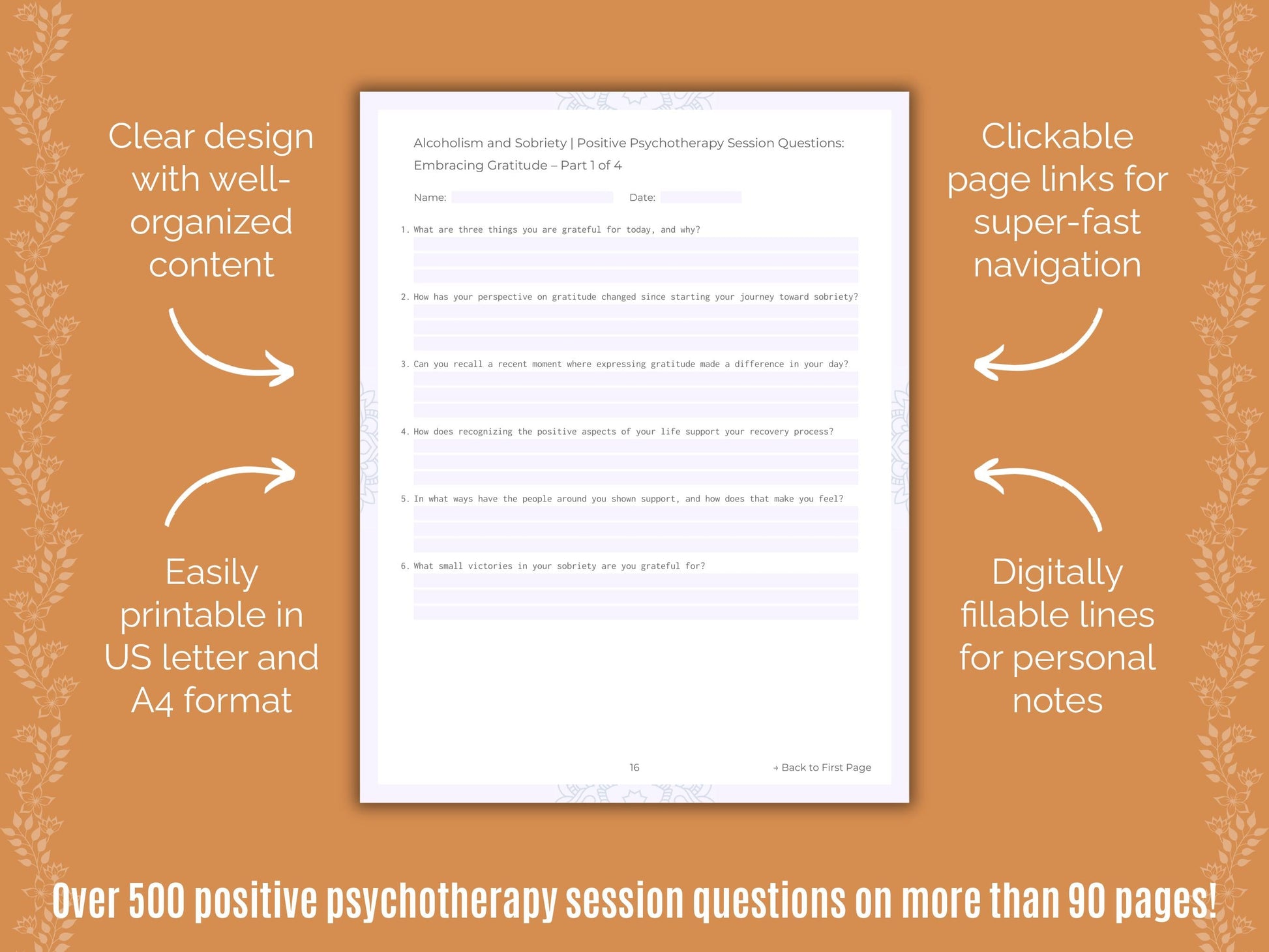 Alcoholism and Sobriety Positive Psychotherapy Counseling Templates