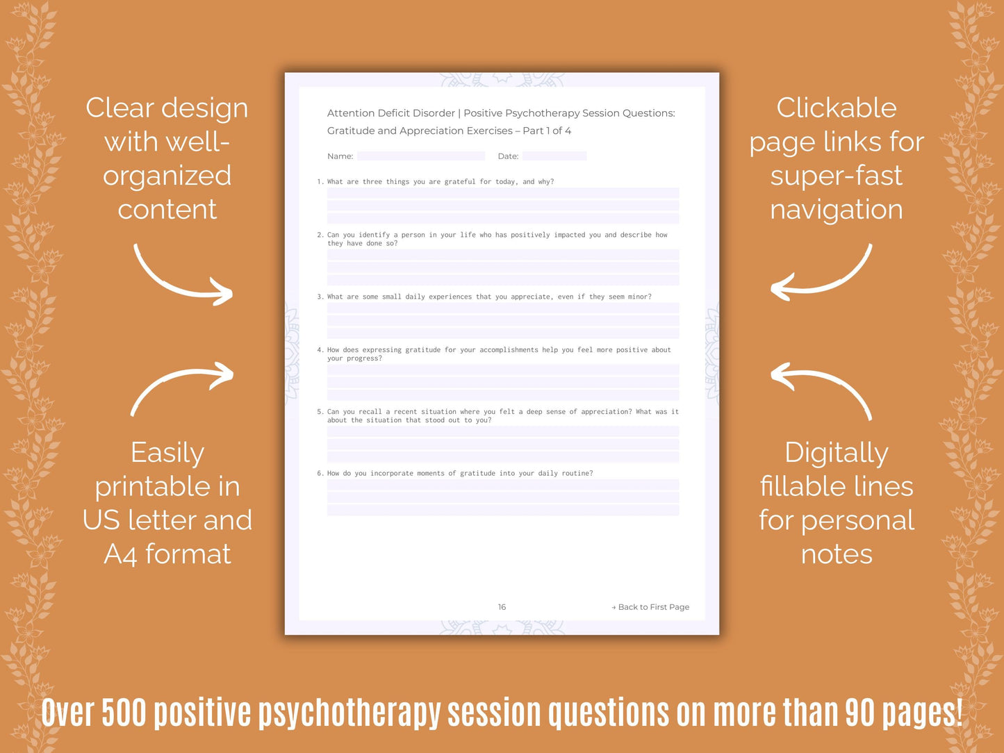 Attention Deficit Disorder (ADD) Positive Psychotherapy Counseling Templates