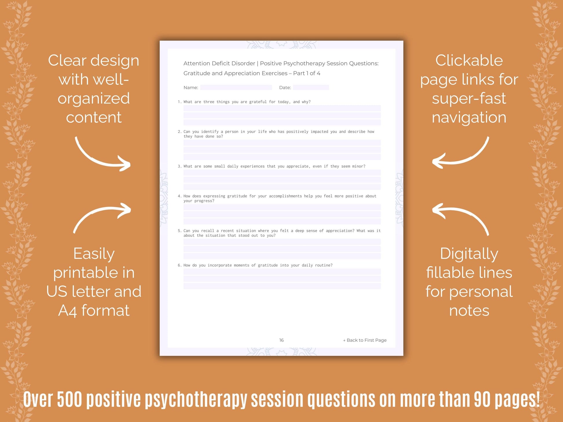 Attention Deficit Disorder (ADD) Positive Psychotherapy Counseling Templates