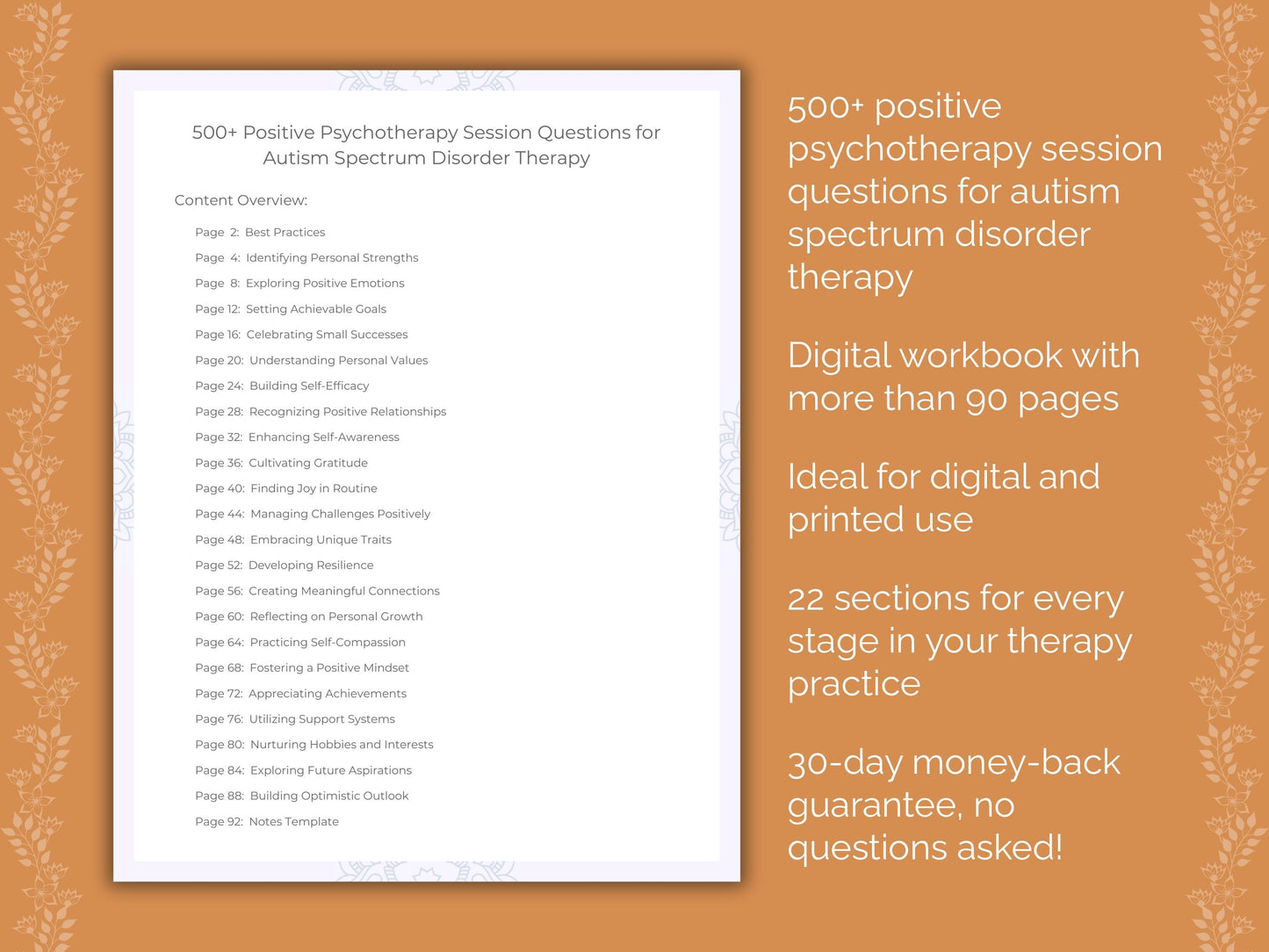 Autism Spectrum Disorder Positive Psychotherapy Therapist Worksheets